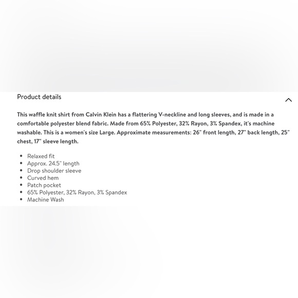 NWT Calvin Klein Lightweight Oversized V-Neck Waffle Knit Long Sleeve Top - Picture 3 of 10